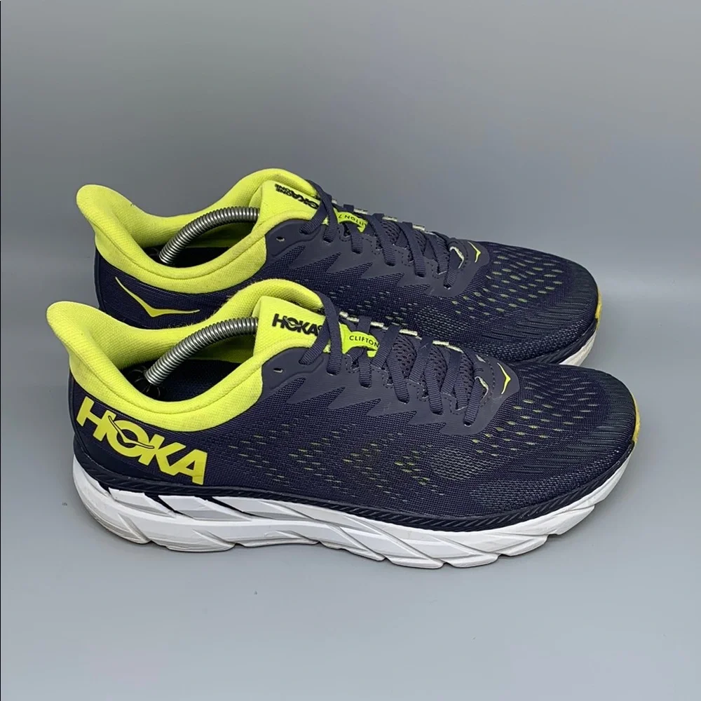 Hoka One Clifton 7 Blue Yellow Road Running Shoes Men’s Sz 12
